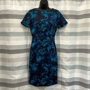 Tahari Satin Fitted Sheath Dress with Abstract Floral Print